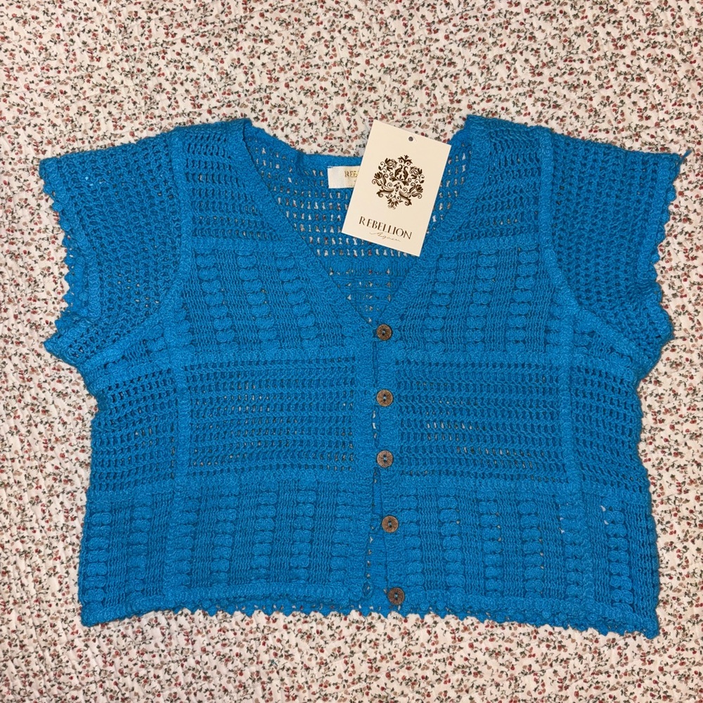 Blue Crochet Crop Top